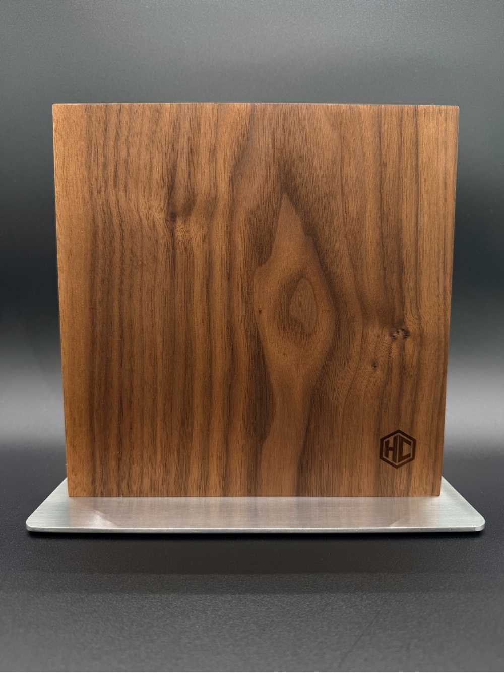 HexClad Magnetic Walnut Knife Block Holder Stainless Steel Stand Wood 9x9 Heavy